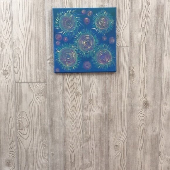 Original Painting Blue Purple Trippy Retro 80s Design 12”x12” Wall Decor - Picture 4 of 11